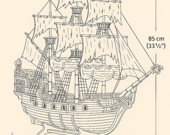 3層ガレオン船の模型設計図 – DIY木製設計図 – 海賊船デジタルファイル