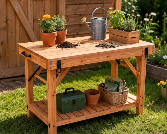 Falten Garten Arbeitstisch Pläne | DIY-Blumentopfbank Blueprint (Digitaler Download)