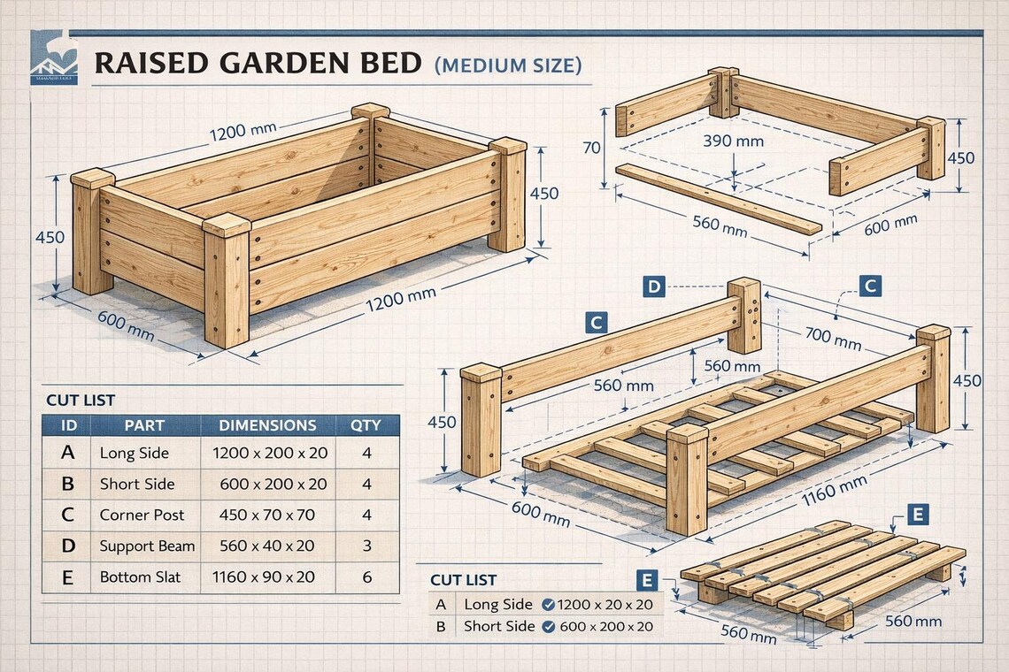 Large Raised Garden Bed Plans PDF | DIY Wooden Planter Box - Etsy