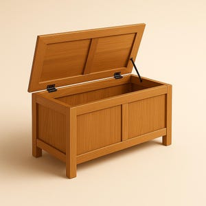 Banco de almacenamiento de madera con tapa – Plano de carpintería (Descarga digital)