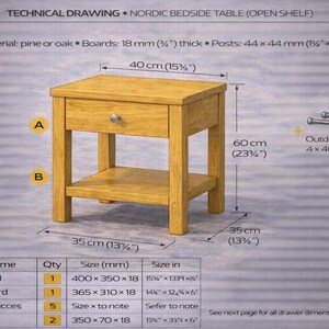 Modern Bedside Table Plans | Wooden Nightstand With Open Shelf DIY PDF ...