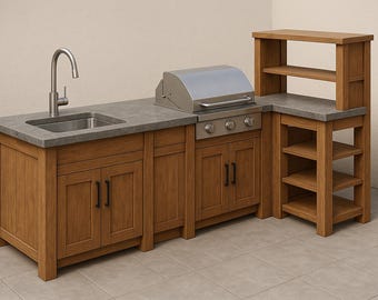 DIY Outdoor Kitchen Woodworking Plan: Rustic BBQ Station Blueprint (PDF)