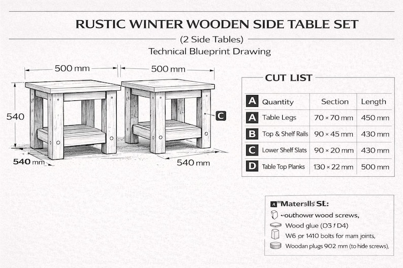 Rustic Winter Side Table Set – DIY Wooden Coffee & End Table ...