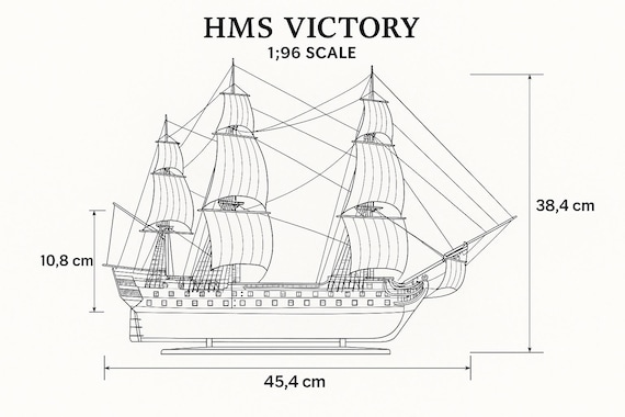 HMSビクトリー号模型の設計図 – 1/50スケールDIY木製軍艦設計図 – 印刷
