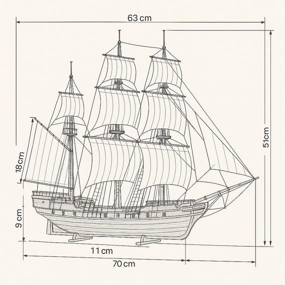 大型帆船模型の設計図：高さ70cmの木製帆船（DIY印刷可能PDF） - Etsy 日本