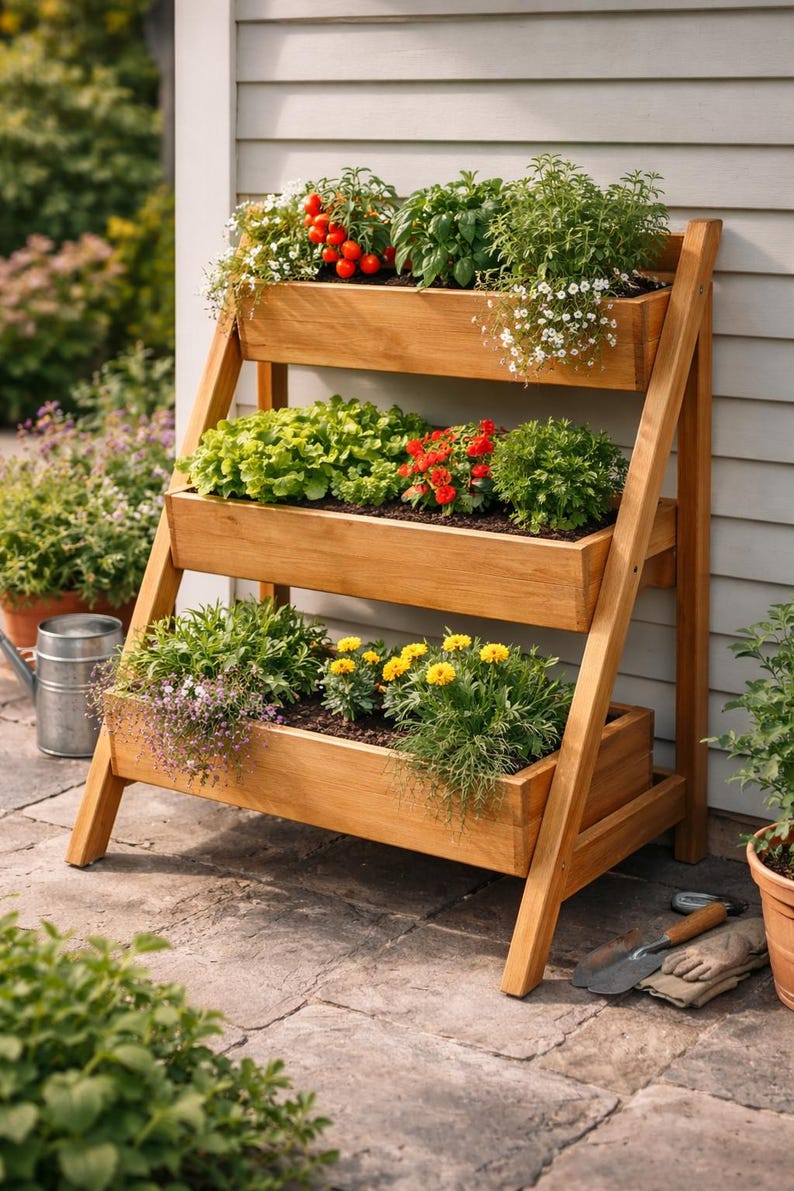 DIY Wooden Vertical Garden Planter Plans Tiered Herb Vegetable diy-wooden-vertical-garden-planter-plans-tiered-herb-vegetable