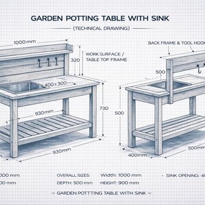 Potting Bench With Sink Plans PDF | DIY Garden Potting Table - Etsy