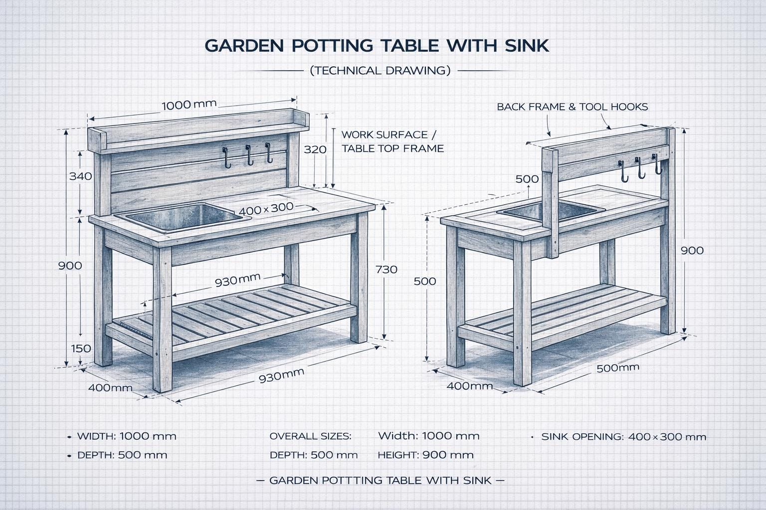 Potting Bench With Sink Plans PDF | DIY Garden Potting Table - Etsy