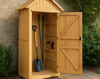 DIY Garden Storage Cabinet Plan: Tall Wooden Tool Shed Blueprint (PDF Download, 180cm Height)