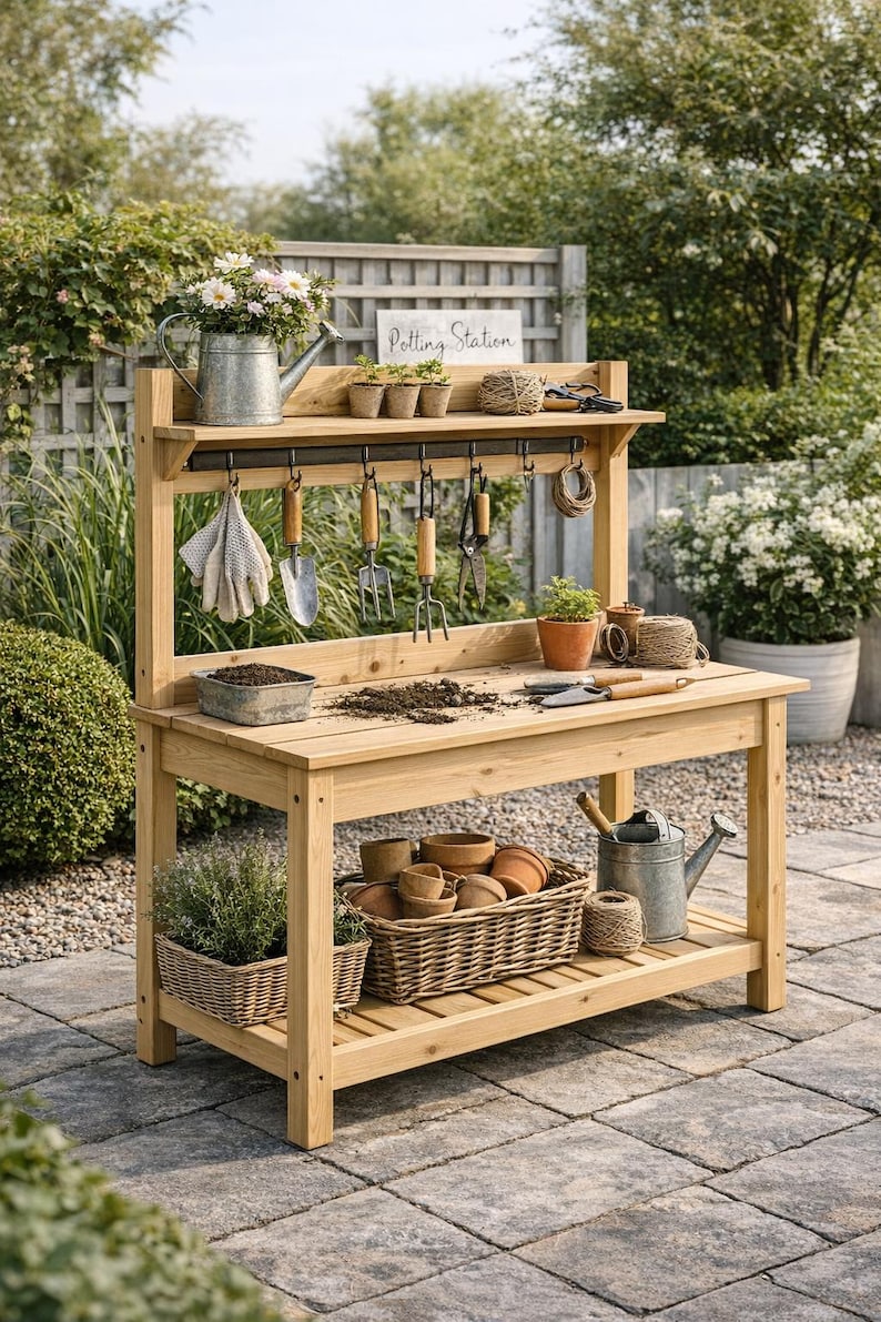 Outdoor Potting Bench Plans PDF | Wooden Garden Workbench DIY Plan - Etsy