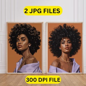Afro schwarze Frau Wand Kunst Set | Afroamerikanische Schönheit Herunterladen | Afro Digitaler Download | Natürliches Haar | Bold Afrocentric Kunst