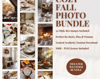 Paquete de fotos de otoño acogedor / Imágenes de otoño neutro / Imágenes navideñas / PLR + MRR