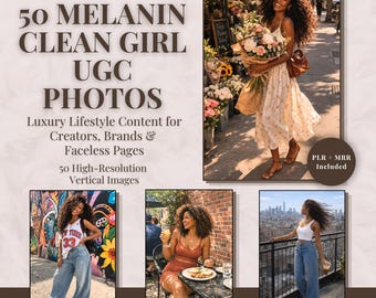 Paquete de contenido UGC de Melanin Clean Girl, contenido de estilo de vida de mujer negra, paquete de creador de contenido de Instagram sin rostro, fotos de estética neutral