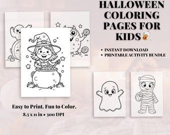 50 páginas para colorear de Halloween para niños: Paquete de actividades imprimibles (descarga digital PNG)