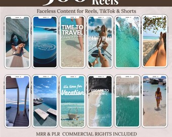 Paquete de Reels de Viaje / Contenido de Viajes sin Rostro para Instagram, TikTok y Shorts / PLR + MRR Incluidos