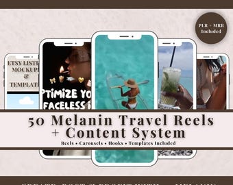 50 Melanin Travel Reels + Sistema de Contenido / Contenido de Viajes de Lujo sin Rostro / Paquete de Reels PLR MRR / Kit de Contenido para Instagram y TikTok