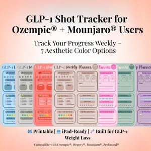 GLP-1 Weight Loss Tracker Bundle: Injection & Progress Log (PDF Digital Download)