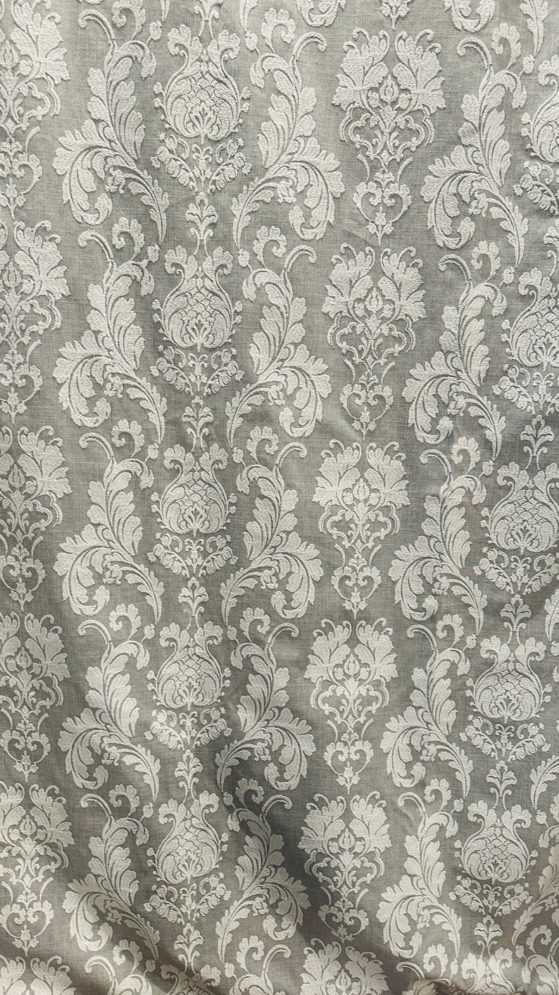 Grey Damask Embroidery Curtain: White Blackout Panel (100x108) image 2