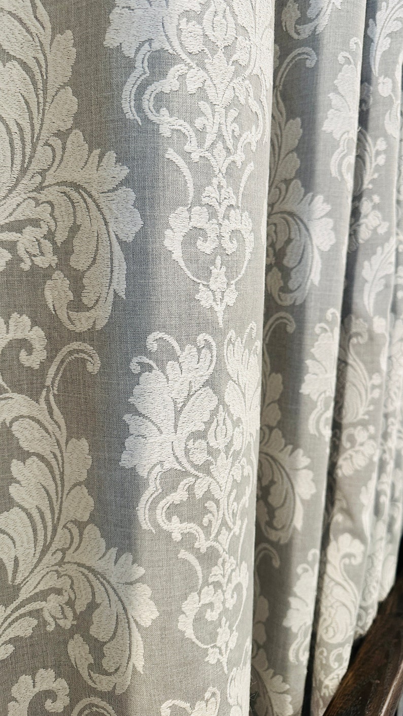 Grey Damask Embroidery Curtain: White Blackout Panel (100x108) image 4