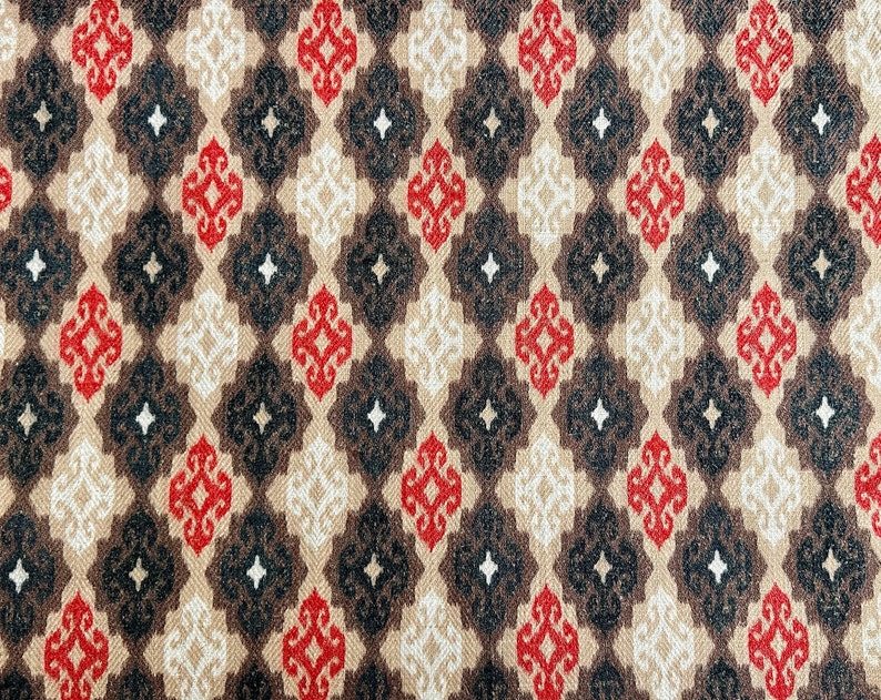 Red Beige Ikat Curtain: Geometric Living Room Decor image 1