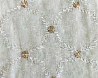 Custom Beige Damask Curtain: Medallion Embroidery, Living Room Drapery