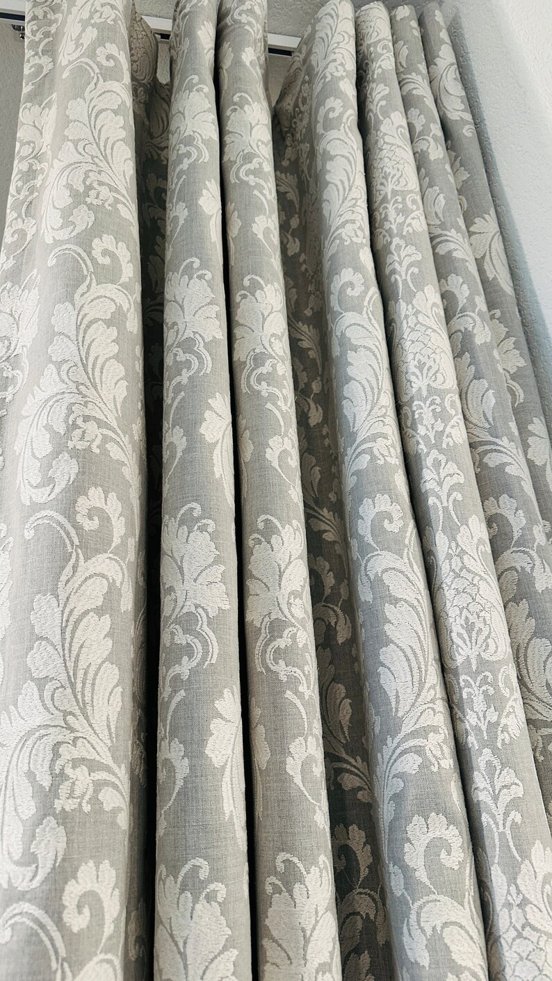 Grey Damask Embroidery Curtain: White Blackout Panel (100x108) image 3