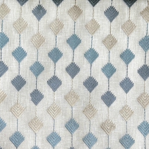 Geometric Diamond Embroidery Curtain: Custom White, Blue, Beige Drapes