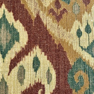 Rustic Ikat Fabric: Brown, Green, Beige Geometric Upholstery & Curtains bild 2