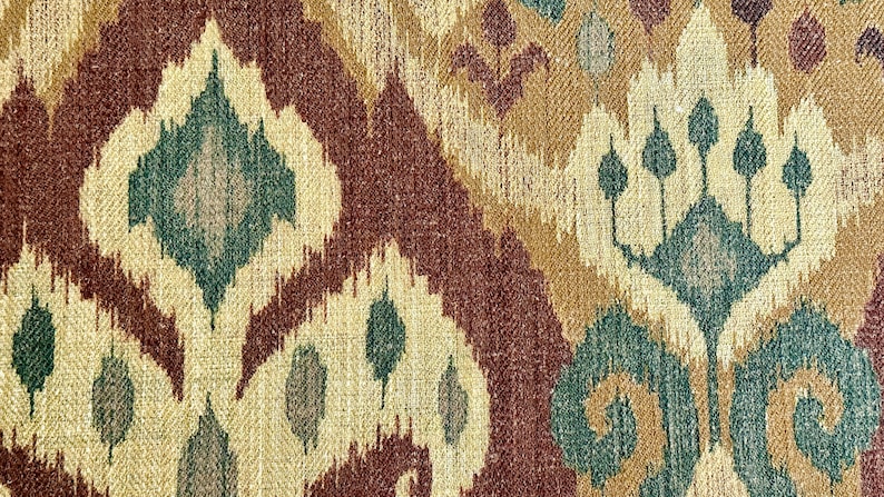 Rustic Ikat Fabric: Brown, Green, Beige Geometric Upholstery & Curtains bild 2