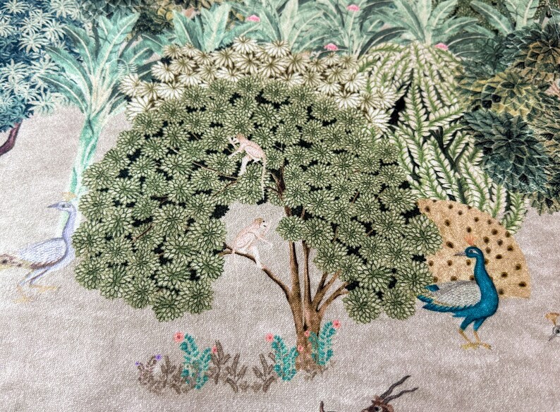 Velvet Curtain Panel: Peacock Botanical Print