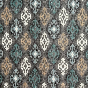 Ikat Curtain Panel: Teal, Beige, White Geometric Fabric image 1