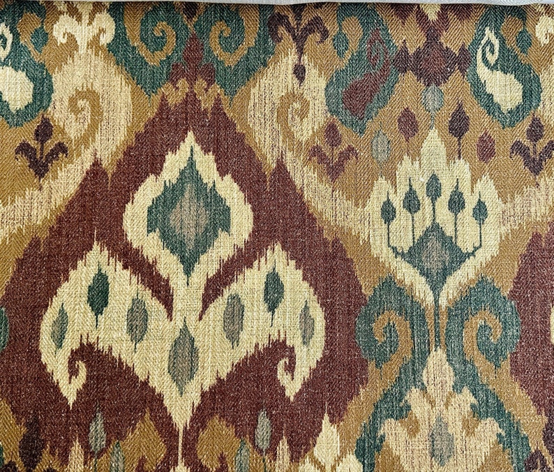Rustic Ikat Fabric: Brown, Green, Beige Geometric Upholstery & Curtains bild 3