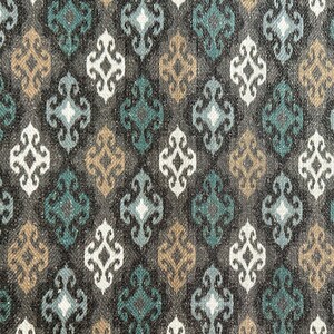 Ikat Curtain Panel: Teal, Beige, White Geometric Fabric image 2