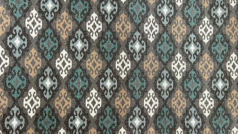 Ikat Curtain Panel: Teal, Beige, White Geometric Fabric image 2