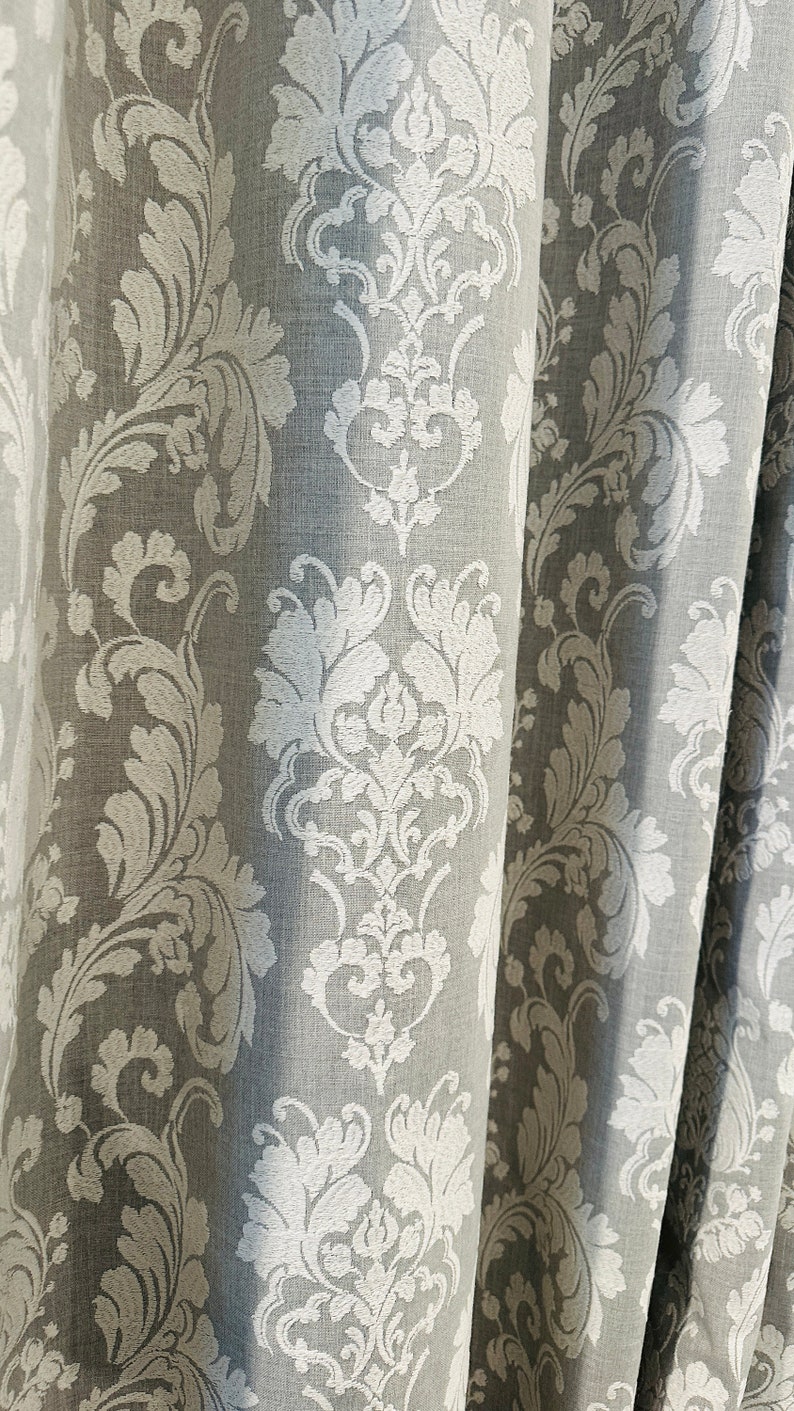 Grey Damask Embroidery Curtain: White Blackout Panel (100x108) image 7