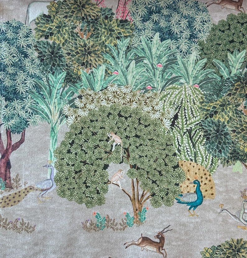 Velvet Curtain Panel: Peacock Botanical Print - Thumbnail 3