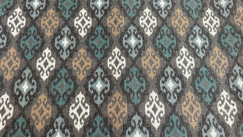 Ikat Curtain Panel: Teal, Beige, White Geometric Fabric image 4