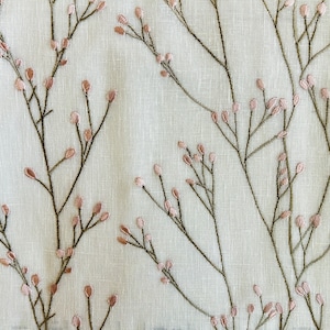 Custom Made Valance Faux Roman Shades Shower Bath Curtains in White/ Pink Floral Nursery Long Drapes Living Room embroidery Pattern Fabric
