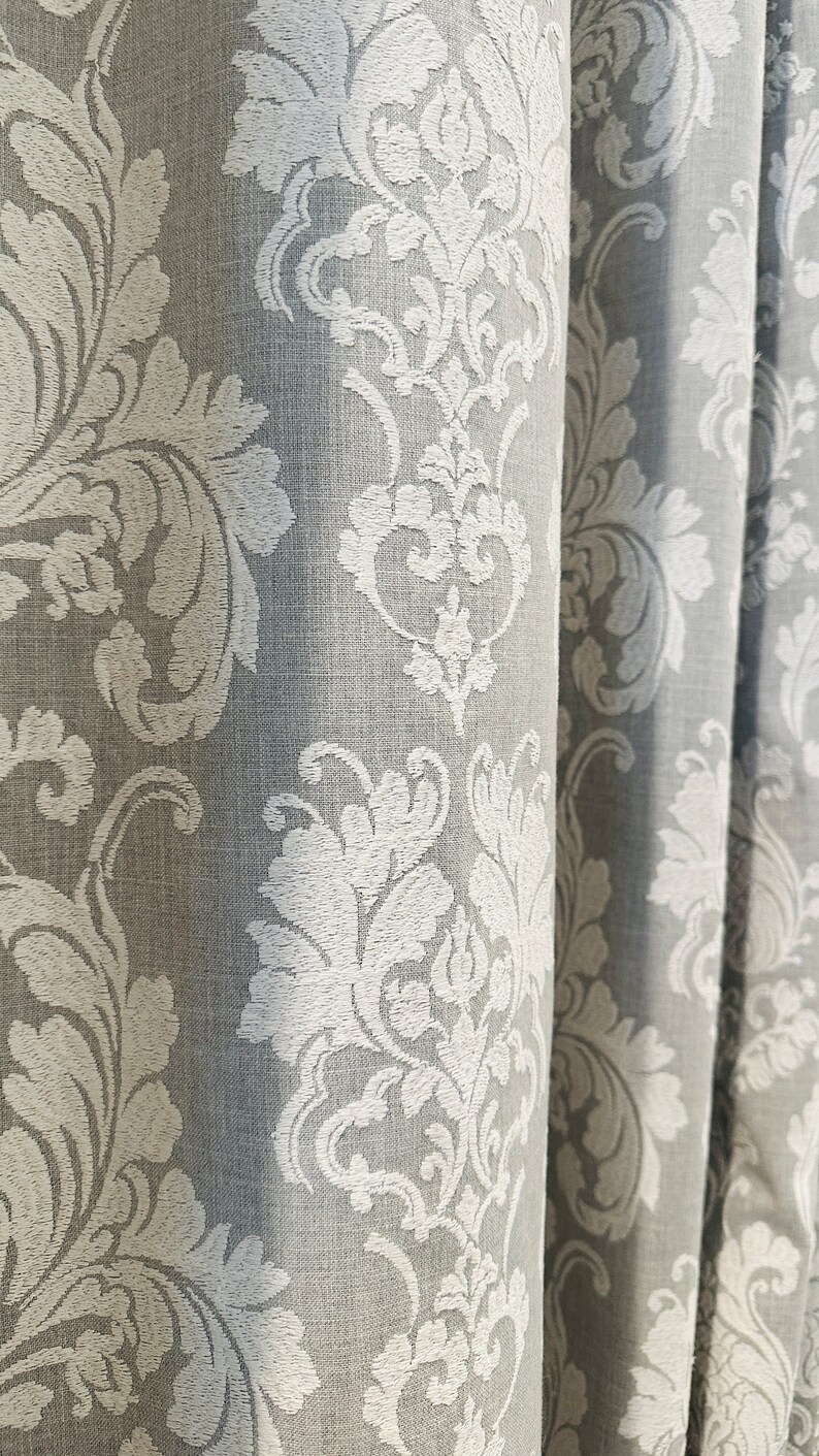 Grey Damask Embroidery Curtain: White Blackout Panel (100x108) image 5