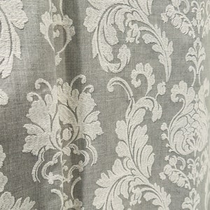 Grey Damask Embroidery Curtain: White Blackout Panel (100x108) image 1