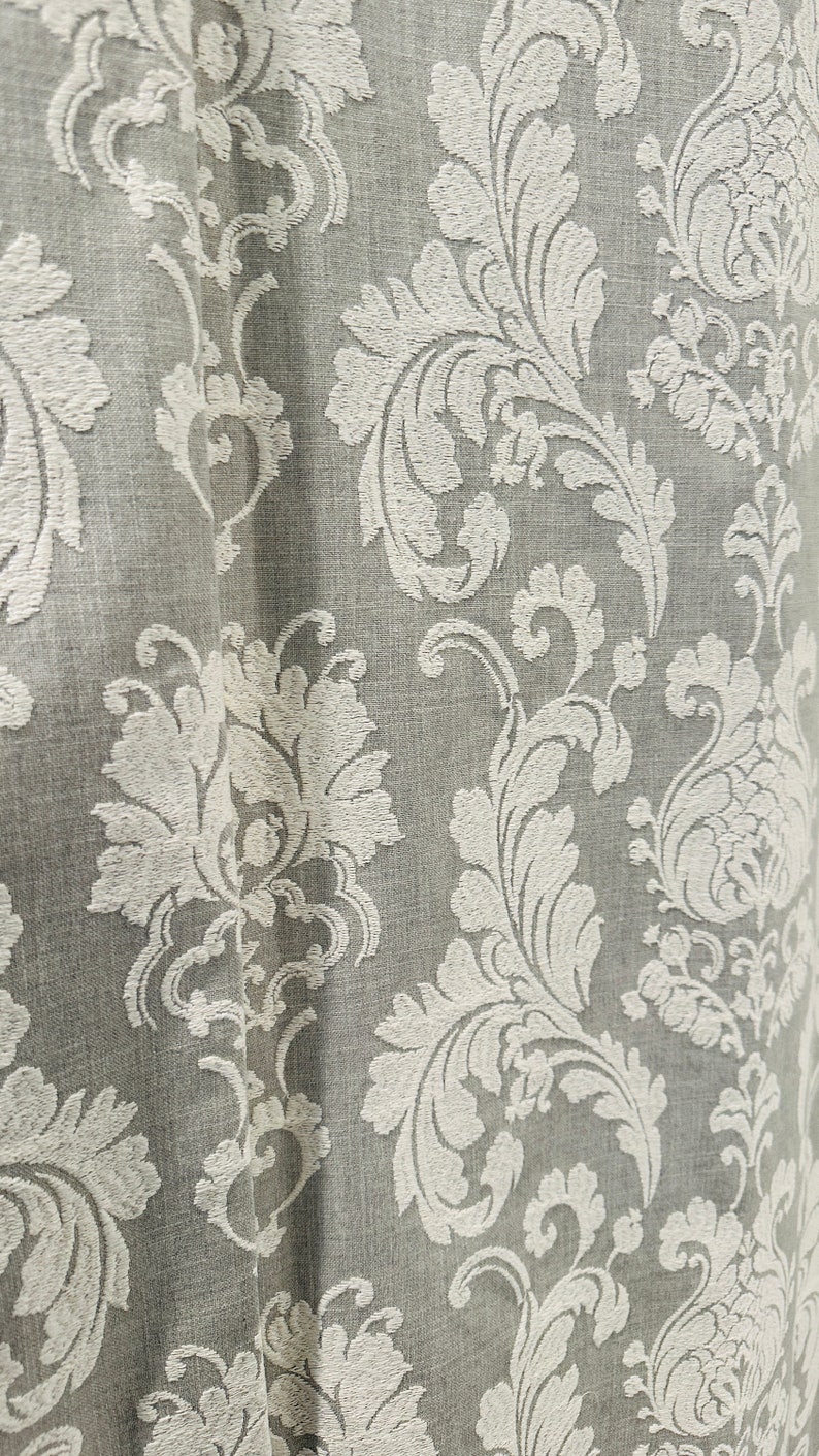 Grey Damask Embroidery Curtain: White Blackout Panel (100x108) image 1