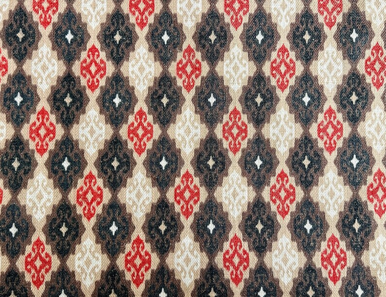 Red Beige Ikat Curtain: Geometric Living Room Decor image 3