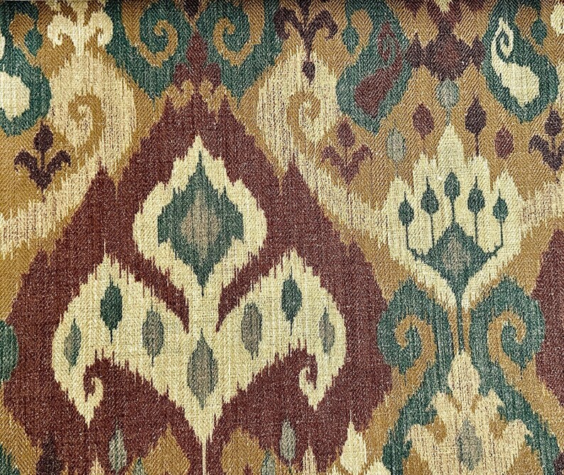 Rustic Ikat Fabric: Brown, Green, Beige Geometric Upholstery & Curtains bild 5