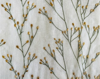 Floral Embroidery Curtain Panel: White & Yellow Botanical Drapes