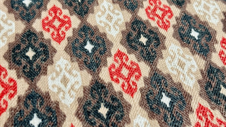 Red Beige Ikat Curtain: Geometric Living Room Decor image 2