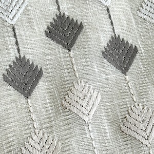 Embroidered Diamond Shower Curtain: Geometric White Gray Beige Drapes