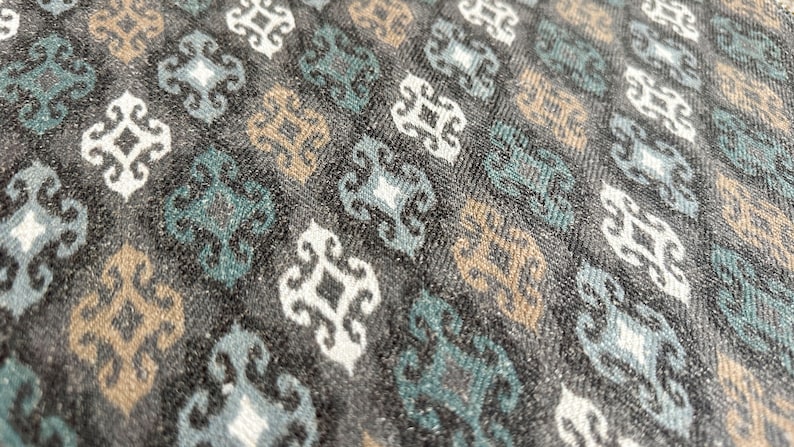 Ikat Curtain Panel: Teal, Beige, White Geometric Fabric image 3