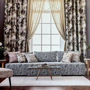 Luxury Custom Curtains Valance Roman Shade in Grey/ Yellow/ White Modern Floral Pattern Fabric image 5