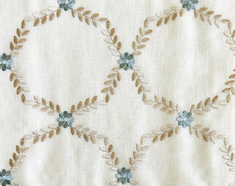 Custom Blue Medallion Damask Curtain Panel: Jari Embroidery Drapery