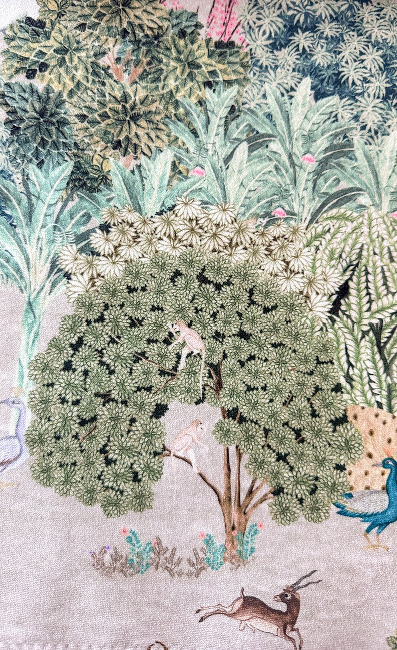 Velvet Curtain Panel: Peacock Botanical Print - Thumbnail 2